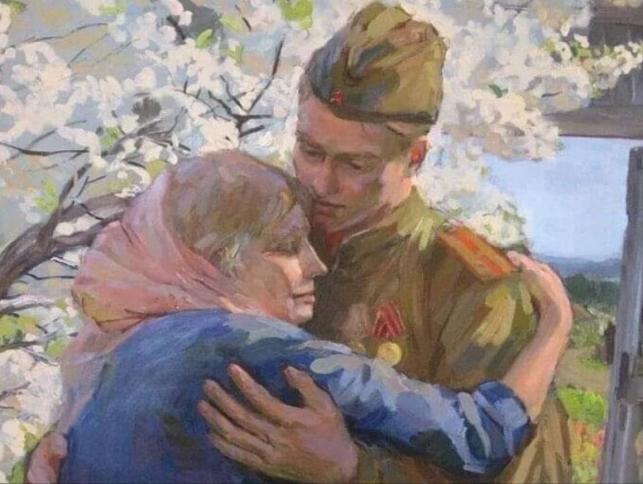 Художник Таутиев. Встреча солдата. Возвращались в родные края