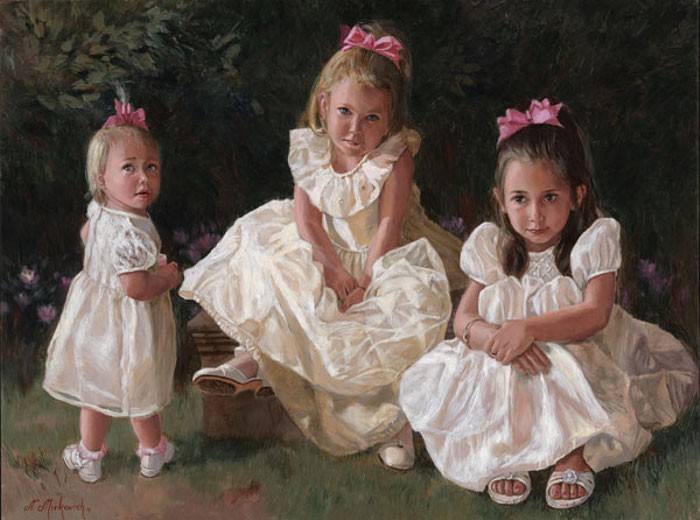 Отец трех сестер. Художник Nenad Mirkovich. Три Дочки. Сестры в живописи. Картина 3 Дочки.