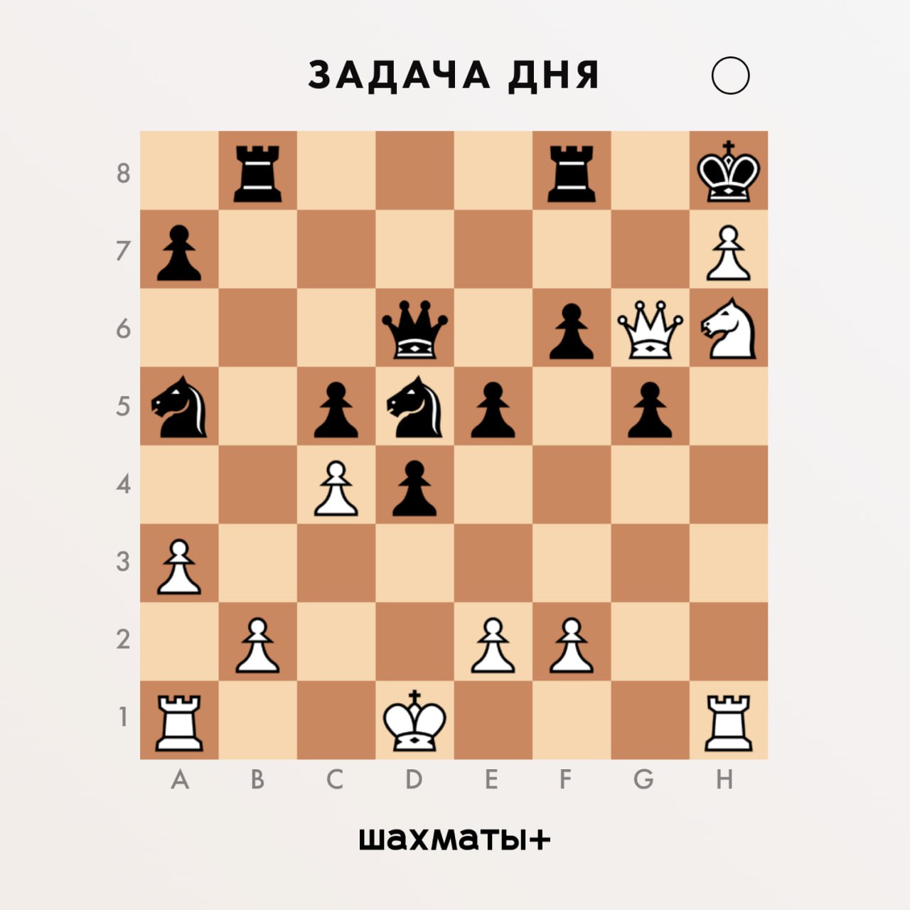 Решение: 1. Qg8+ Rxg8 2. hxg8=Q+ Rxg8 3. Nf5#. 